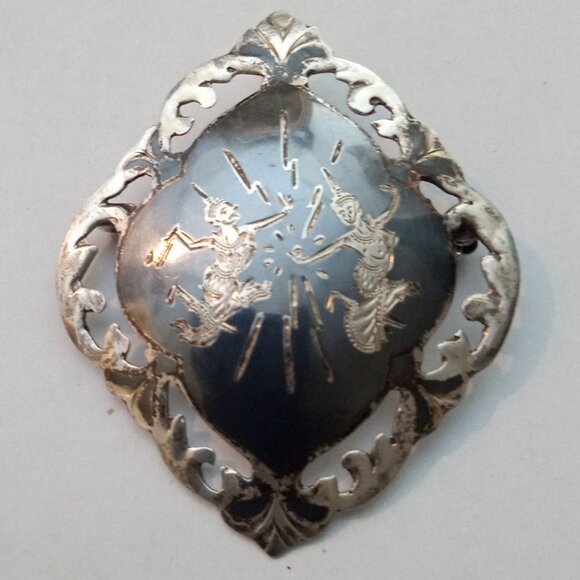Vintage Siam God and Goddess Sterling Sliver 925 Signed  Siam Brooch 925 - Picture 1 of 4